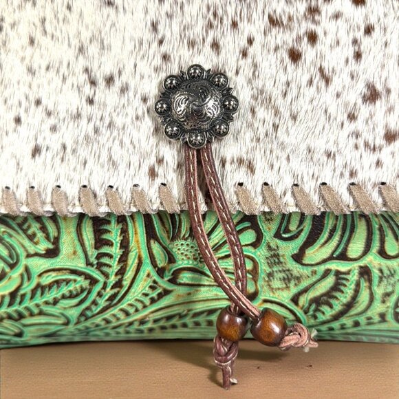 Myra Bag Embossed Leather & Hair-on Shoulder Crossbody Bag "Canyonlands"- New - Picture 3 of 14